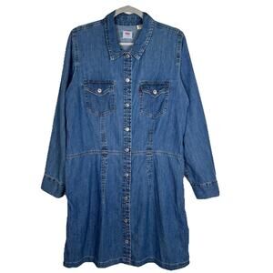 Levis Womens Blue Denim Dress Size 1X Shirt Dress Snaps Long Sleeves Cowgirl
